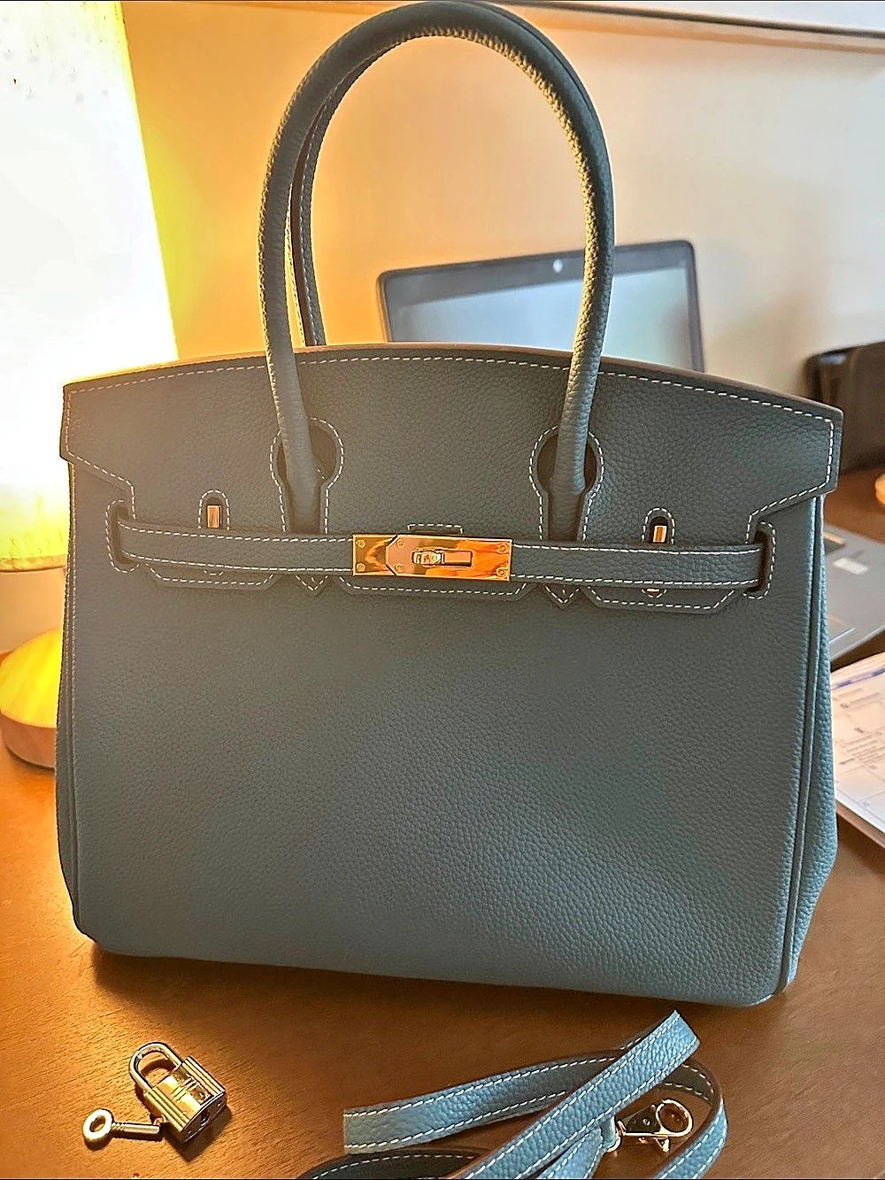 Blue Leather-Style Tote Like New